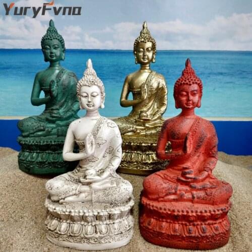 YuryFvna Imitation Bronze Buddha Statue Thai Shakyamuni Buddha Resin Handicraft Ornaments Feng Shui Decoration Collectibles