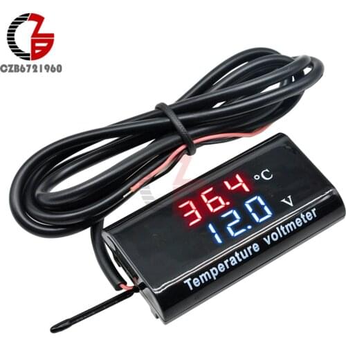 IPX6 Car Motorcycle Digital Voltmeter Thermometer DC 8-18V 12V Battery Tester Waterproof Voltage Meter Temperaure Sensor Meter