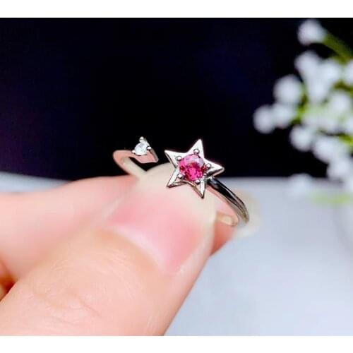 Simple Small Opening Stars Natural red garnet gem Ring Natural gemstone ring S925 silver women girl party gift fine Jewelry
