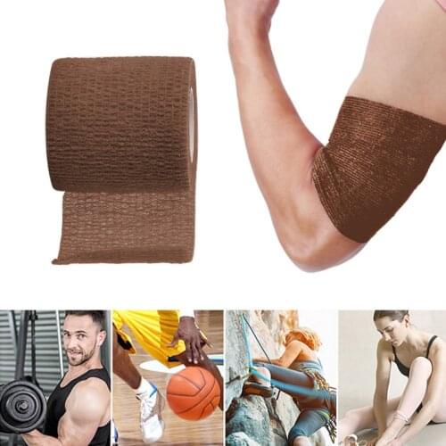 Brown Retractable Self Adhesive Elastic Bandage Movement Fitness Sports Injury Muscle Strain Tapes