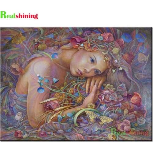 Beautiful flower women 5D DIY Diamond Painting in color Full Square Round Stone Drill Embroidery Cross Stitch Mosaic Decor N2214