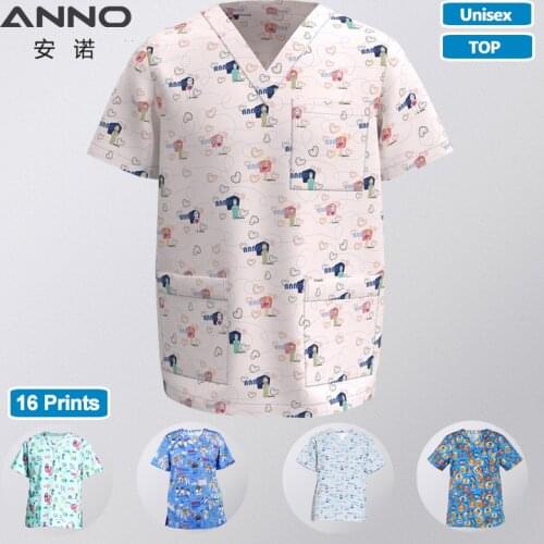ANNO Hospital Staff Scrubs Tops Nursing Uniform for Male Female Dental Clinic Supplies Nurse Women Uniforms Shirt