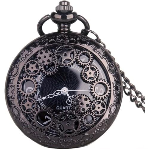Fashion Steampunk Hollow Gear Quartz Pocket Watches Necklace Pendant Women Mens Gifts Retro Vintage Fob Watches