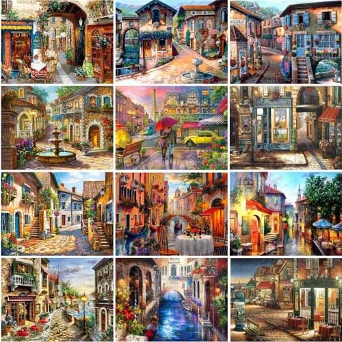 MomoArt 5D DIY Full Drill Diamond Painting Street Craft Kit Diamond Embroidery Town Landscape Cross Stitch Home Decoration