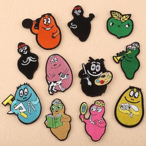Cartoon Cute Barbapapa Embroidered Patches Iron On Clothes Stickers 3D Diy Kawaii Anime Star Appliques Hats Shoes Jeans Decor
