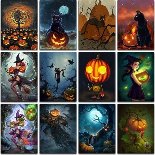 Diy Diamond Painting Kit Diamond Halloween Cartoon Diamond Mosaic Embroidery Pumpkin Diamond Halloween Decoration For Home Gift