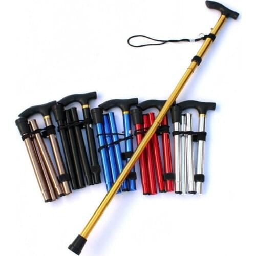 New Aluminum Metal Four Sections Walking Stick Easy Adjustable Foldable Collapsible Travel Cane Camping Trekking Stick