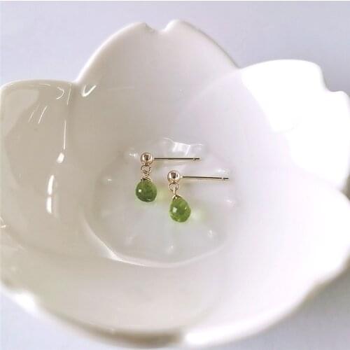 DAIMI Faceted Water Drop Green Peridot Earrings Female Genuine Gemstones 14k Gold Filled Green Gem Earrings Custom