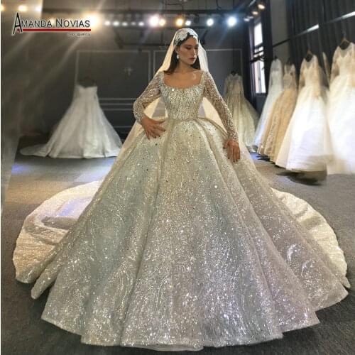 2021 dubai princess luxury wedding dress with full beading long sleeves stunning wedding gowns