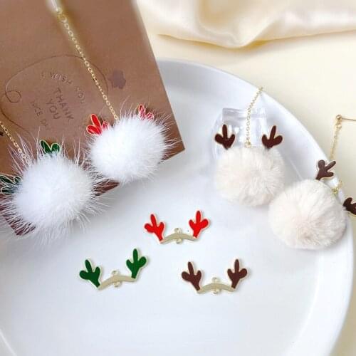 Christmas series color-preserving alloy double hanging elk antlers connection DIY earrings gift jewelry materials