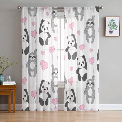 Stuffed Picture Sloth Panda Sheer Curtain for Living Room Bedroom Kitchen Modern Tulle Window Treatment Home Decor