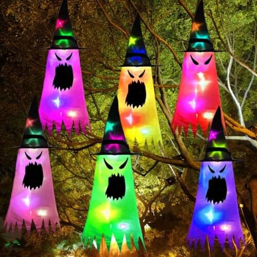 Halloween Decoration Witch Hats Hanging Glowing LED Hat Cosplay Costume Accessories for Courtyard Bedroom Terrace