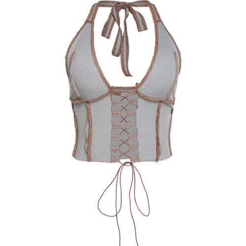 Gothic Halter Y2k Tank Tops Women Sexy Hollow Out Bandage Crop Tops Summer 2021 Streetwear Lace Up Backless Egirl Aesthetic Vest