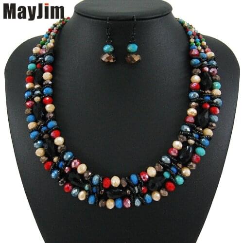 MayJim Vintage Statement crystal Red Necklace jewelry sets African Handmade bead chain bridal jewelry sets fashion women