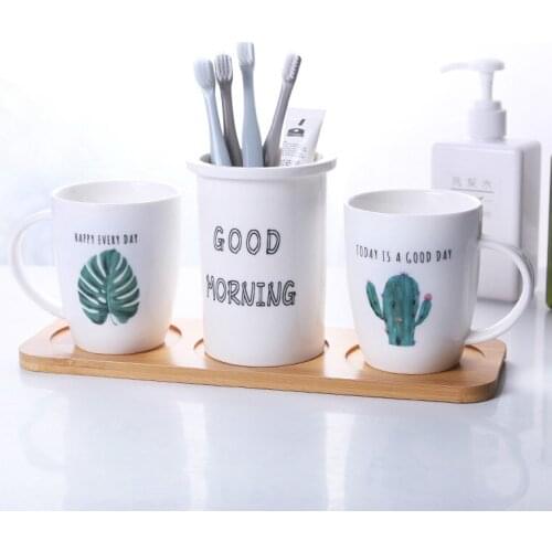 NEWYEARNEW Nordic plant Mouthwash Cup Tumbler Tooth Mug Washing Single or Bathroom Set Lover Cuper Gift