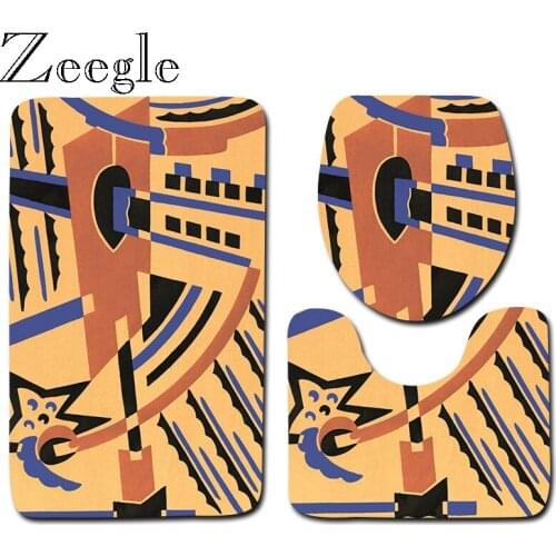 Zeegle 3pcs Bath Mat Set Anti Slip Bathroom Doormat Toilet Pedestal Rug Foot Mat Flannel Soft Toilet Seat Cover Mat Toilet Set