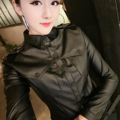 Women Womens PU Leather Long Sleeve Shirt Blouse Lady Fashion Casual Top Shirt Elegant Business Shirts