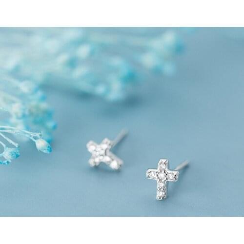 MloveAcc 925 Sterling Silver Fashion Cross Stud Earrings with AAA Zirconia Push-Back Clasp Earrings for Women Jewelry