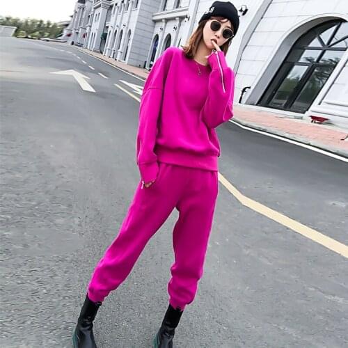 Autumn/Winter 2021 New Fashion Suit Women Streetwear O neck Pullover Sweatshirt+Trousers Solid Casual Loose Lady Two-piece sets