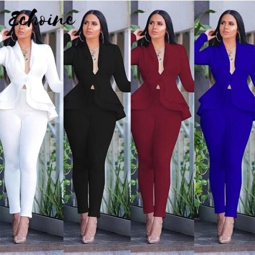 Women Sprint Womens Set Tracksuit Full Sleeve Ruffles Blazers Pencil Pants Suit Two Piece Set Office Lady Work Outfit Uniform