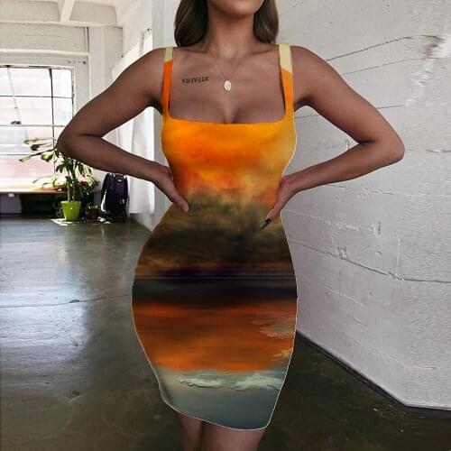 KYKU Sun Dress Women Tree Ladies Dresses Ocean Bodycon Dress Painting 3d Print Womens Clothing Mini Evening Vintage Beach Femme