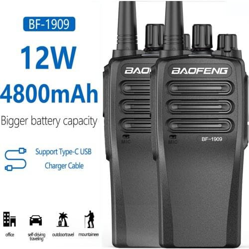 2PCS Baofeng BF-1909 12W High Power Walkie Talkie 4800mAh Capacity Battery 50km Long Range hunting UV-82 UV-5R Two Way Radio
