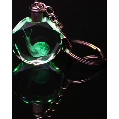 2019 Fashion LED Light Crystal Glass Key Chain Punk Laser Engraved Sea Turtle Owl 12 Constellation Bag Pendant Car Keychain Gift