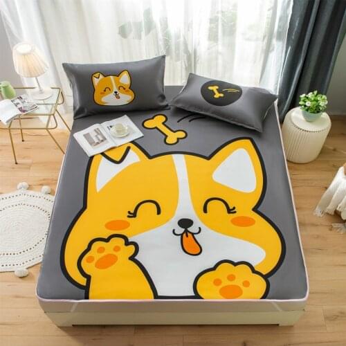 3pcs /set Foldable Cooling Summer Sleeping Mat with Pillowcase Corgi Dinosaur Print Queen Mattress Protector Sheet Cool Pad