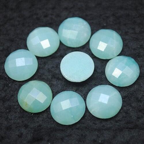 8PCS Faceted Amazonite Cabochons Nature Semi Precious Stone Round Shape Good Quality For DIY Jewelry Accessory Free Shipping