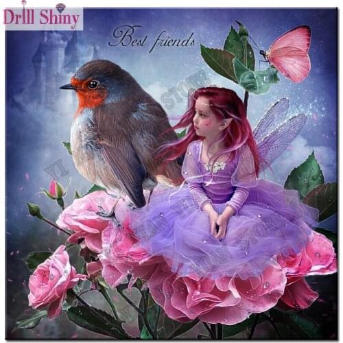New full 3d diamond embroidery bead patterns square 5d diy diamond painting flowers Cartoon fairy & bird puzzle anime needlework
