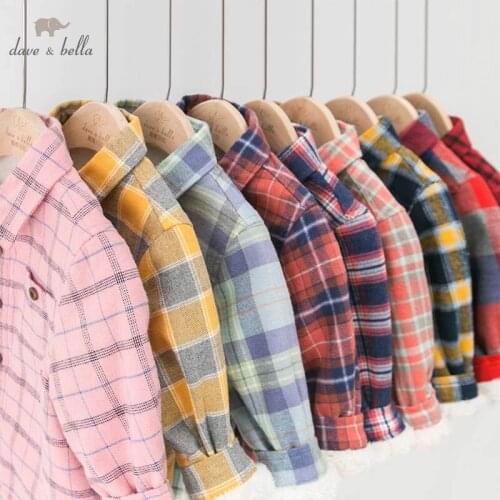 DB3842 dave bella autumn winter infant baby boys fashion plaid shirt kids cotton casual tops children high quality tops