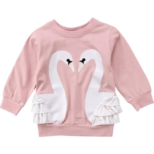 Toddler Kids Baby Girl Clothes Cartoon Swans Jumper Lace Ruffle Top Children Girl Long Sleeve Outercoat
