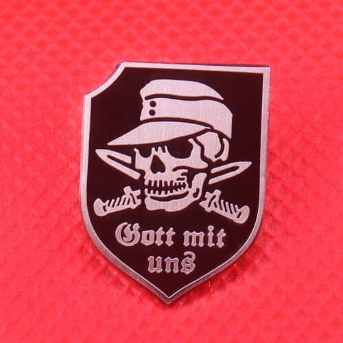 Gott mit uns (God with us) enamel pin skull knife brooch vintage black shield badge German wehrmacht jewelry god pins gif