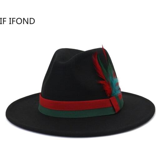 Fashion Feather Felt Wide Brim Fedora Hat For Women/Men New Autumn Winter Vintage Jazz Hat Party Formal Hat