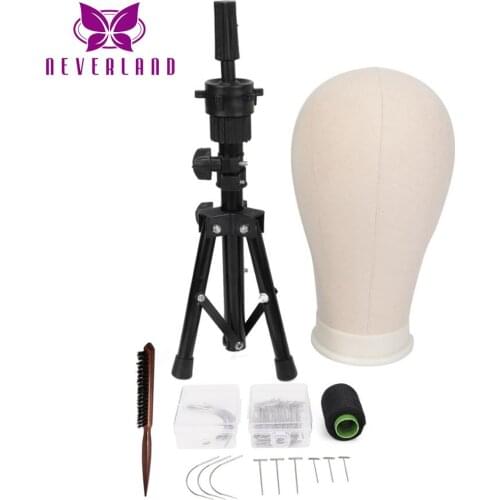 22'' Wig Training Mannequin Head Canvas Block Head Wig Display Styling Head With T Pins With Tripod Wig Stand For Wigs Making