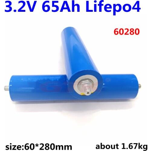 GTK 60280 3.2v 65Ah Cylinder lifepo4 battery not 60ah 70ah 3-5C discharge with screws for 12V 24V 48V Electric bus battery pack