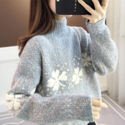 Imitation mink velvet half high neck loose womens sweater 2021 new autumn and winter outer wear pullover knitted top women