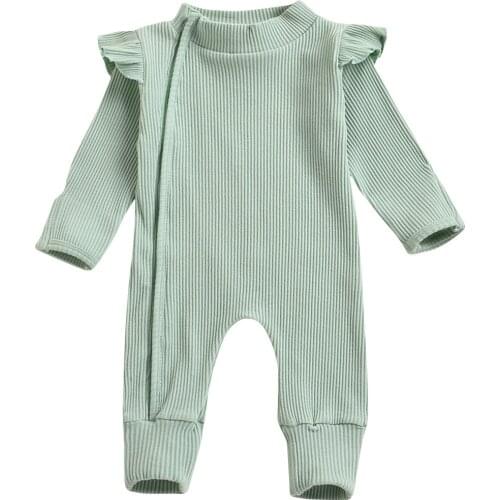 New Baby Long Sleeve Jumpsuit Autumn Fresh Solid Color One Piece Long Pants with Zipper