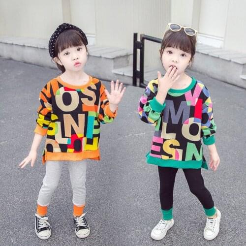 Girls' clothing suits spring and autumn western style clothes printed sweat shirt pants 2 sets of casual childrens clothing set