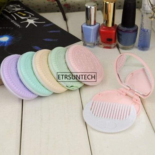 Cute Chocolate Cookie Shaped Design Makeup Mirror with Comb Lady Women Makeup Tool Pocket Mirror F2107