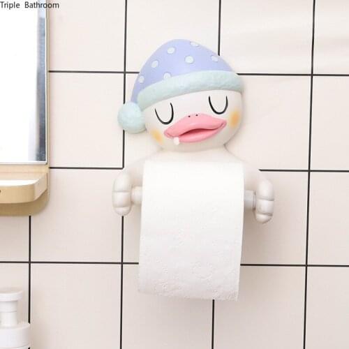 Cartoon Duck Shape Resin Napkin Holder Punch-free Wall-mounted Paper Towel Stand Stand Toilet Paper Holder Bathroom Accessories
