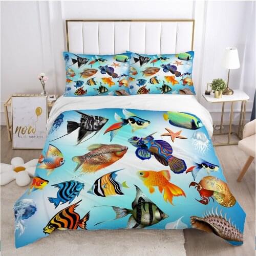 Cartoon Kids Bedding set for Children baby boy girls Duvet cover set pillow case Bed linens Quilt cover underwater world fish