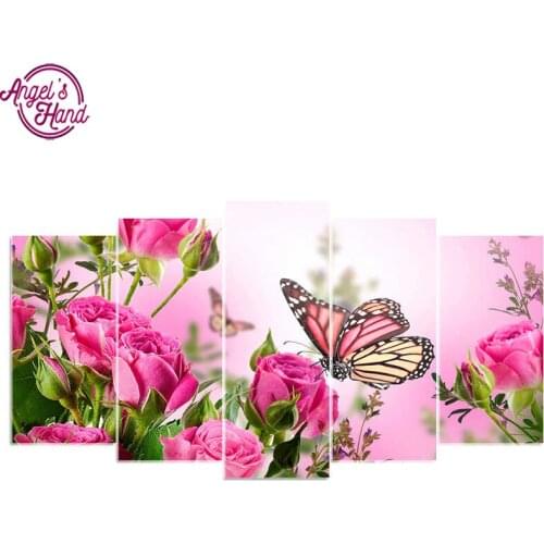 5d diy Diamond embroidery butterfly&rose 5pcs Multi-picture Combination square diamond painting Cross Stitch Rhinestone gift