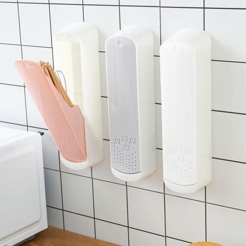 Punch-free Wall-mounted Household Kitchen Dustproof Chopsticks Storage Box Case Racks & Holders easy to clean, removable