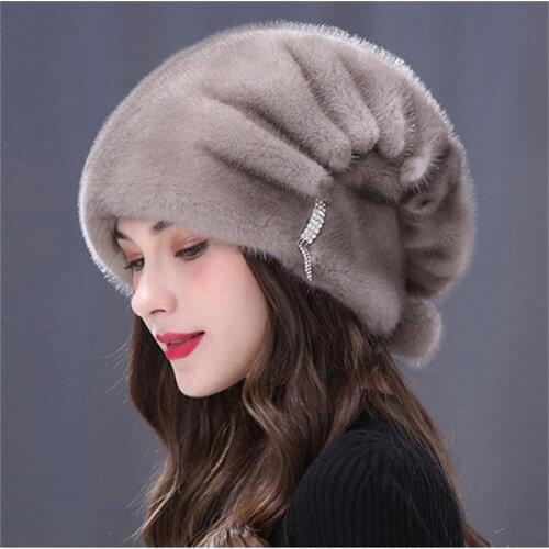 2020 New Mink Fur Winter Hat For Women Genuine Fur Warm Real Fur Caps Natural Knitting Fur Hats Casual Bonnet femme