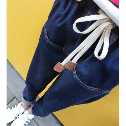 New elastic waist jeans, large size womens wear, loose bottomed trousers, womens fat mm casual Hallen trousers