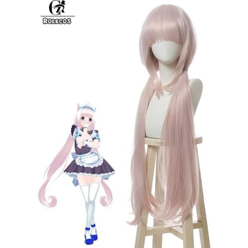 ROLECOS Anime Nekopara Cosplay Wig Vanilla Cosplay Long Hair 90CM Cat Neko Women Synthetic Hair Cosplay Wig Light Pink Headwear