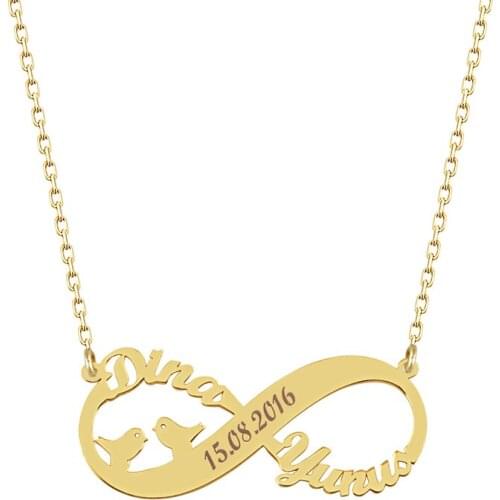 Bird Infinity Personalized Nameplate Necklace 925 Silver Custom Name Necklace Gold Plated Lovely Anniversary Necklace