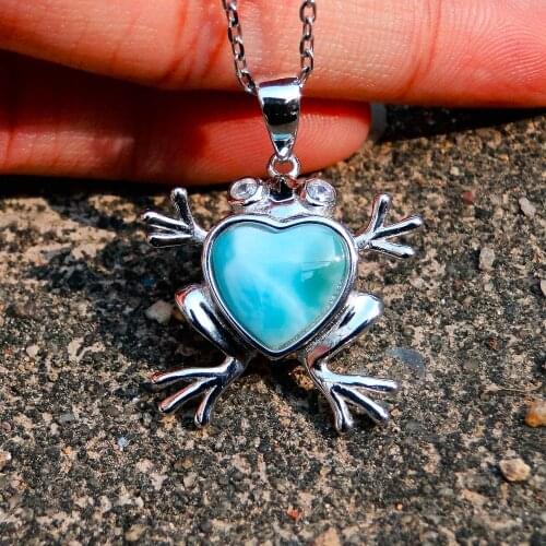 Natural Larimar Frog Pendant 925 Sterling Silver Natural Larimar Animal Pendant Jewelry Gift For Women/ Man/ Child