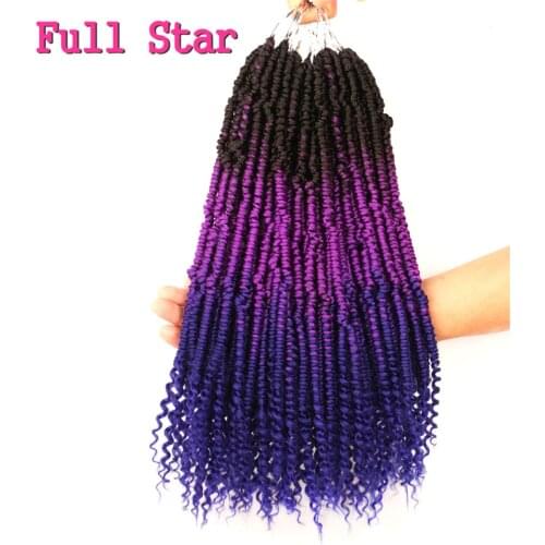 Full Star Ombre Bomb Twist Synthetic Crochet Hair Extensions 12 inch Black Ombre Purple Blue Fluffy Curly hairstyle for Women